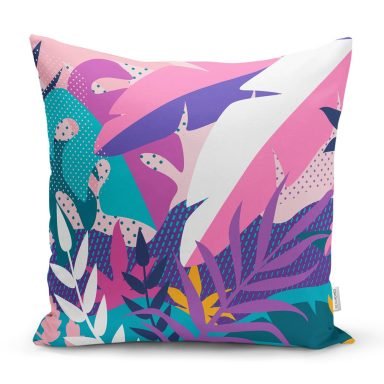 Rengarenk Yaprak Çizimli Modern Özel Tasarım Kırlent Kılıfı