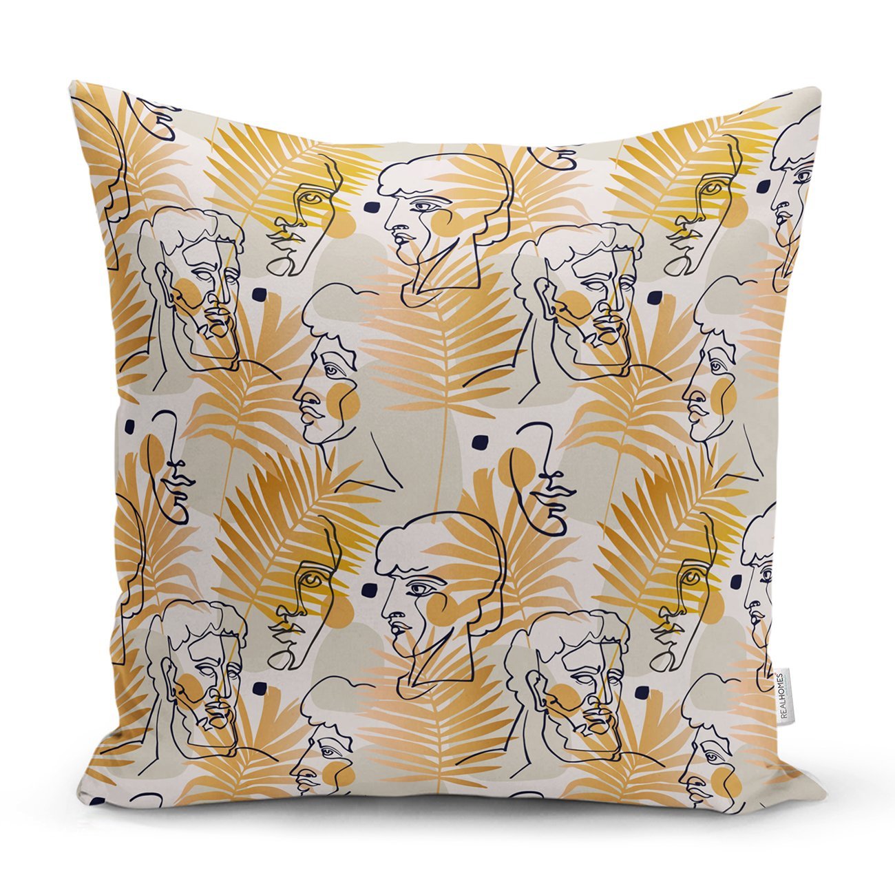 Rh-K5347-Tropik-Gold-Yapraklar-Üzerinde-Antik-Yunan-Tanrısı-Desenli-Kırlent-Kılıfı