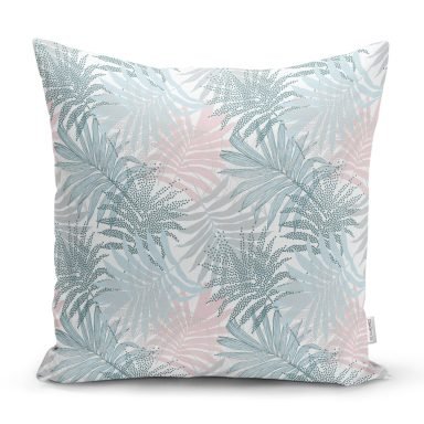 Mavi Yapraklar Üzerinde Nokta Tasarımlı Kırlent Kılıfı