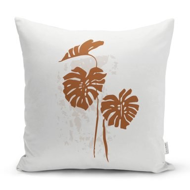 Gri Zeminde Palmiye Yaprakları Motifli Kırlent Kılıfı