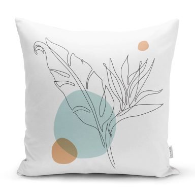 Karakalem Botanik Yaprak Desenli Kırlent Kılıfı