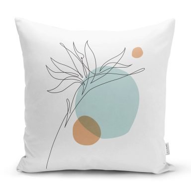 Beyaz Zeminde İnce Yaprak Desenli Dekoratif Kırlent Kılıfı