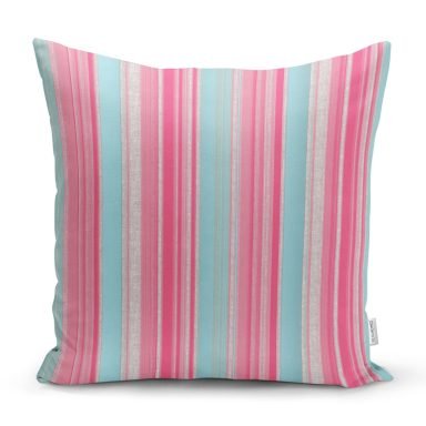 Pembe Mavi Düz Çizgiler Özel Tasarım Kırlent Kılıfı
