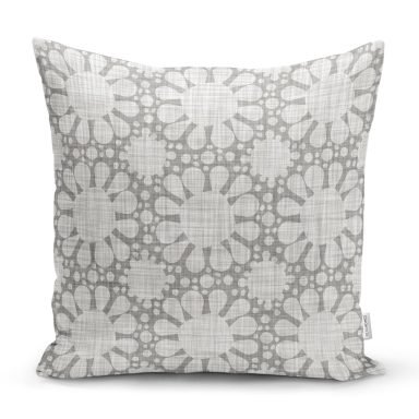 Gri Kot Desenli Güneş Motifli Dekoratif Modern Kırlent Kılıfı