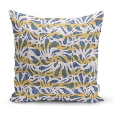 Gri Zeminde Dalgalı Çizgiler Üzerinde Damla Motifli Kırlent Kılıfı