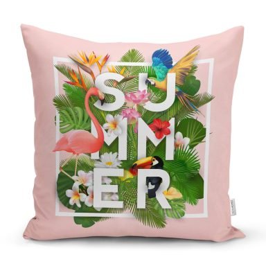 Pembe Summer Filamingo Özel Tasarım Kırlent Kılıfı