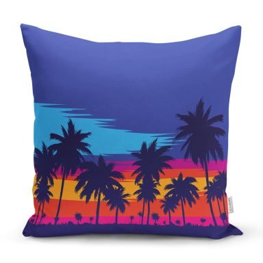 Gün Batımında Palmiye Ağaç Tasarımlı Kırlent Kılıfı