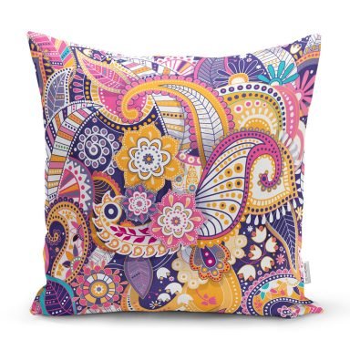 Dalgalı Geometrik Çiçek Motifli Kırlent Kılıfı