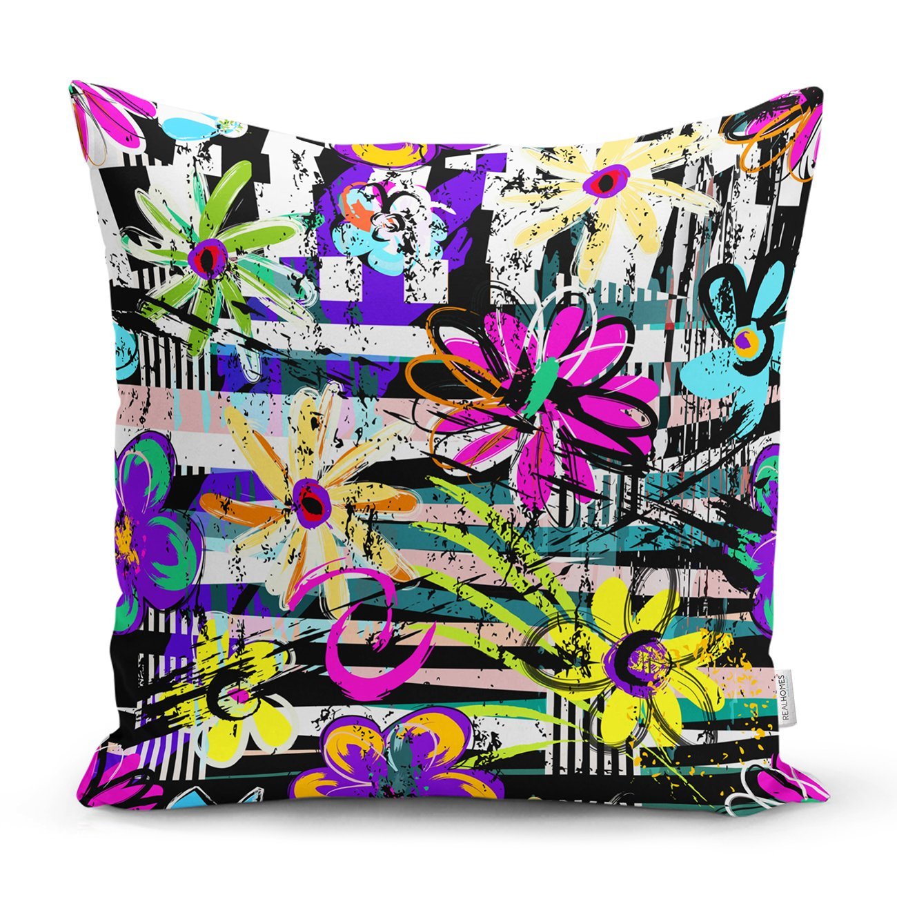 Rh-K5584-Siyah-Beyaz-Temalı-Çiçek-Motifli-Kırlent-Kılıfı