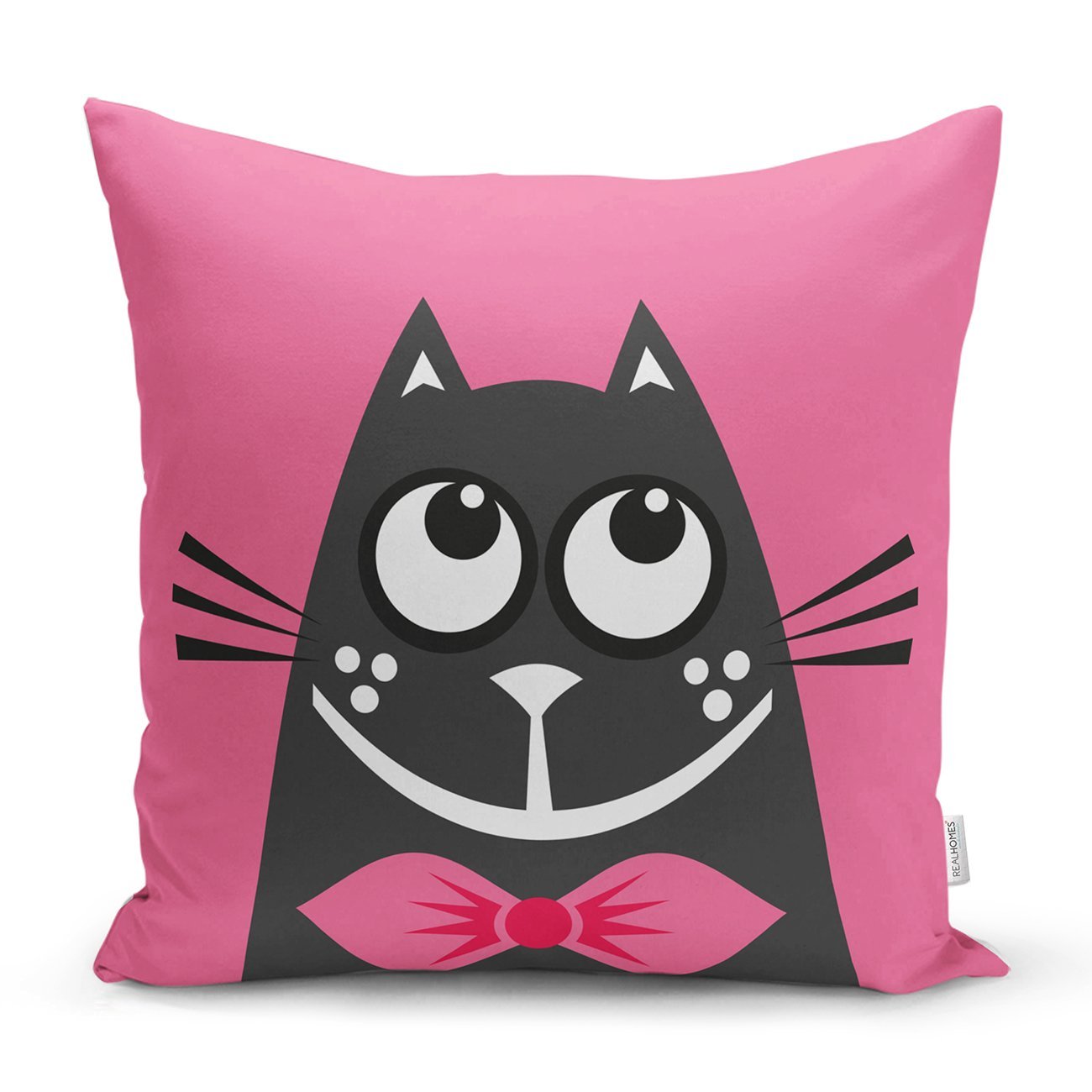 Rh-K5637-Çizgi-Film-Karakterli-Pembe-Zeminde-Kedi-Modern-Kırlent-Kılıfı