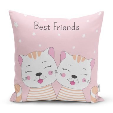 Best Friends Kediler Özel Tasarımlı Kırlent Kılıfı