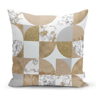 Geometrik Altın Varaklı Mermer Desenli Kırlent Kılıfı