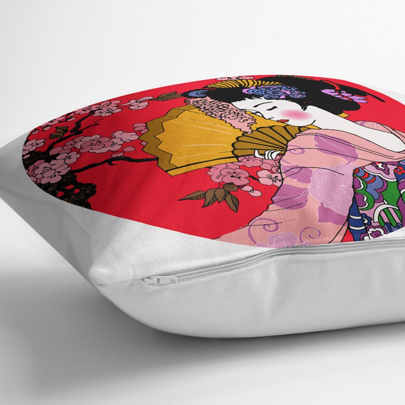 Rh-K5797-Çiçek-Desenli-Yelpazeli-Japon-Kız-Motifli-Modern-Yastık-Kılıfı-2