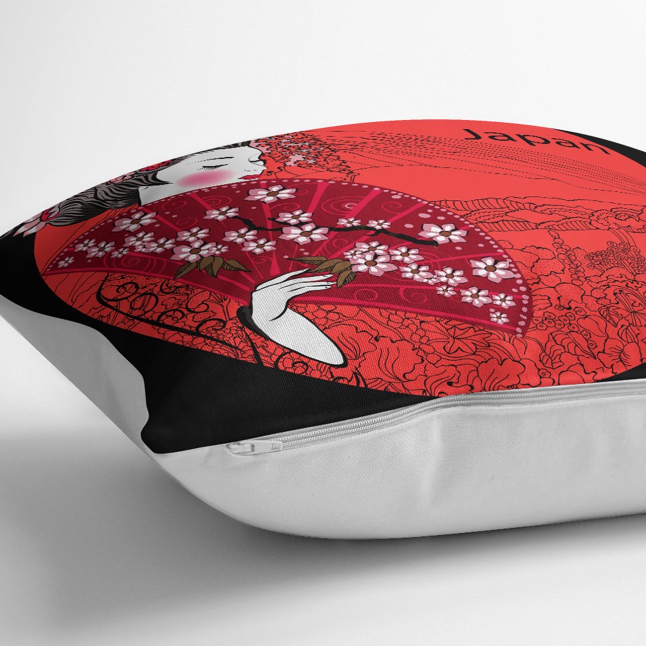 Rh-K5838-Kırmızı-Yelpazeli-Şaman-Japan-Kadın-Dekoratif-Yastık-Kılıfı-2