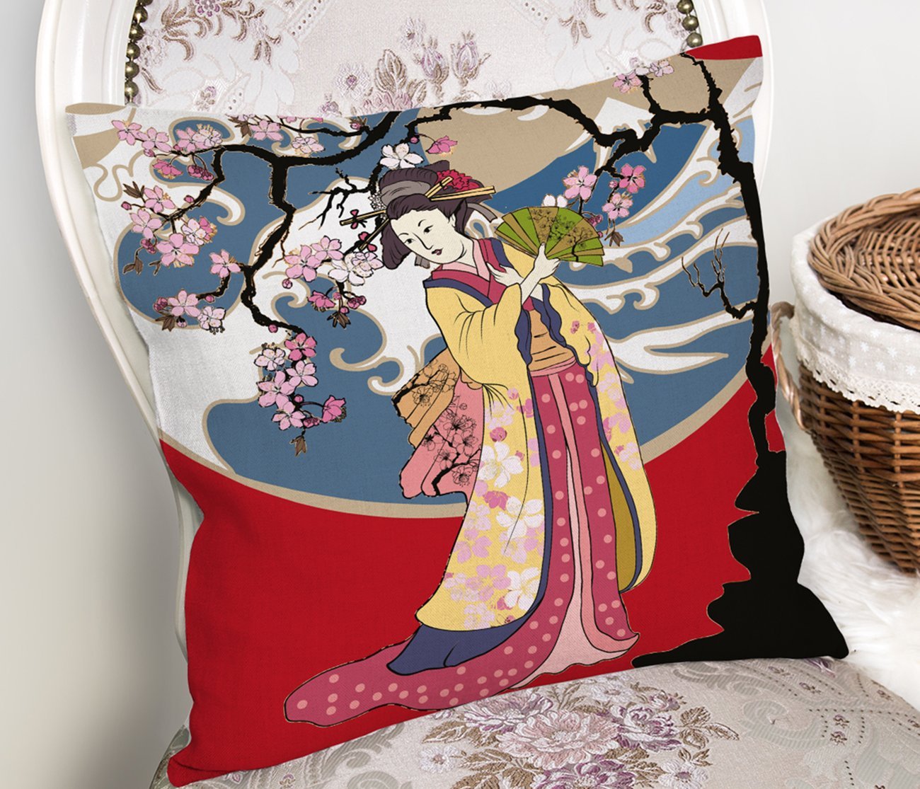 Rh-K5840-Yelpazeli-Japon-Kadın-Motifli-Dekoratif-Yastık-Kılıfı-1