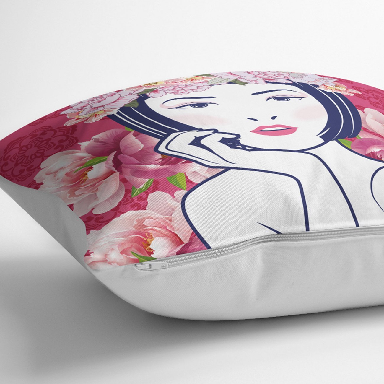 Rh-K5853-Çiçek-Taçlı-Japon-Kadın-Figürlü-Dekoratif-Kırlent-Kılıfı-2