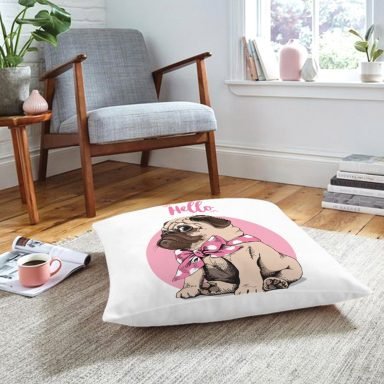 Hello Sevimli Köpek Baskılı Modern Hayvan Yer Minderi