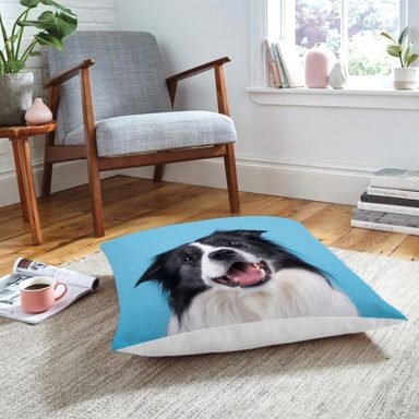 Mavi Zeminde Sevimli Köpek Baskılı Modern Hayvan Yer Minderi