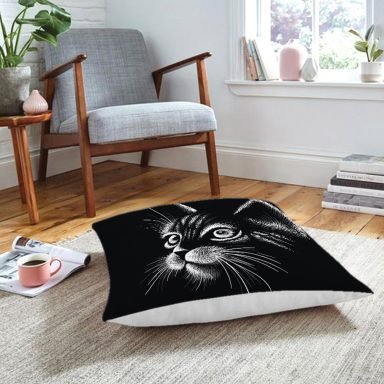 Siyah Beyaz Sevimli Kedi Baskılı Modern Hayvan Yer Minderi