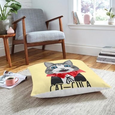 Cat-Cula Dijital Baskılı Modern Hayvan Yer Minderi