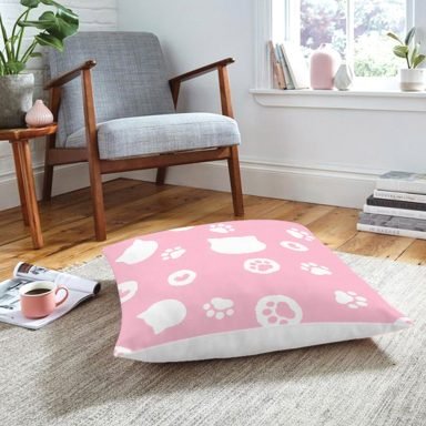 Pembe Zeminli Kedi Suretli Modern Hayvan Yer Minderi