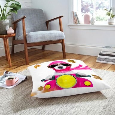 Motor Süren Çılgın Köpek Dijital Baskılı Modern Hayvan Yer Minderi