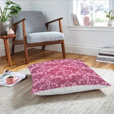 Realhomes Fuşya Zeminli Damask Motifler Modern Yer Minderi