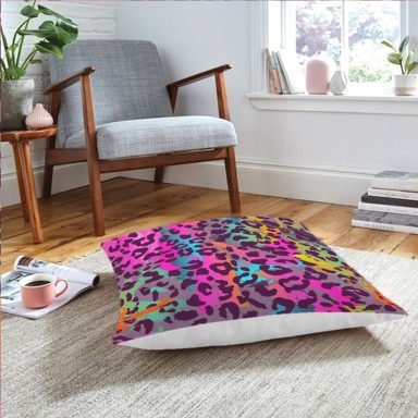 Realhomes Renkli Leopar Desenli Dijtal Baskılı Modern Yer Minderi