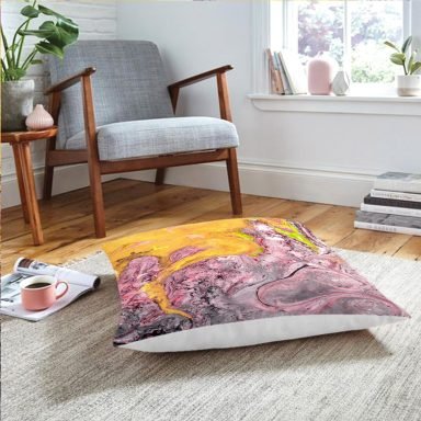 Realhomes Ebru Motifli Dijital Baskılı Modern Yer Minderi
