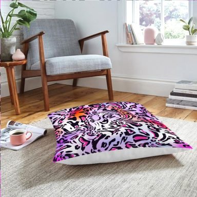 Realhomes Renkli Leopar Desenli Dijtal Baskılı Modern Yer Minderi