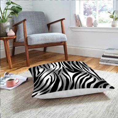 Realhomes Zebra Desenli Dijital Baskılı Modern Yer Minderi