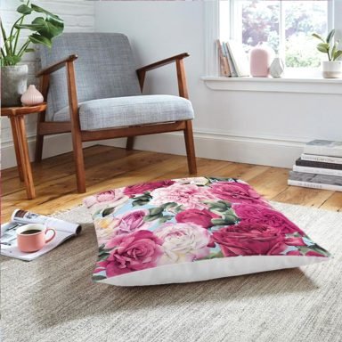 Realhomes Pembe Güller  Dijital Baskılı Modern Yer Minderi