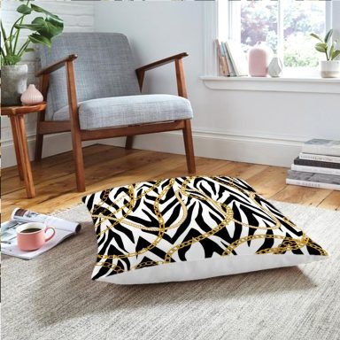 Realhomes Zebra Zeminde Zincir Desen Özel Tasarım Dijital Baskılı Yer Minderi