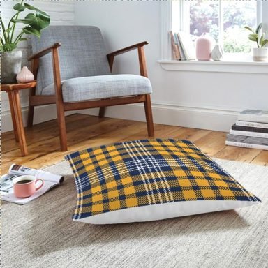 Sarı Lacivert Modern Ekose Tasarımlı Yer Minderi