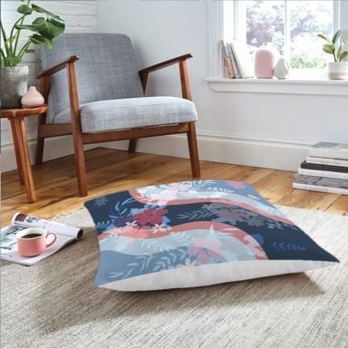 Dalgalı Modern Çiçek Tasarımlı Yer Minderi