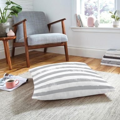 Gri Çizgili Motifli Dekoratif Modern Yer Minderi