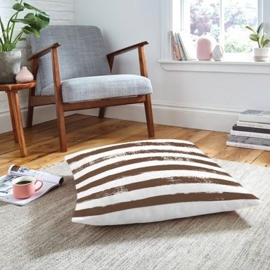 Kahve Çizgili Motifli Dekoratif Modern Yer Minderi