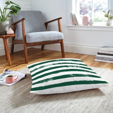 Koyu Yeşil Çizgili Motifli Dekoratif Modern Yer Minderi
