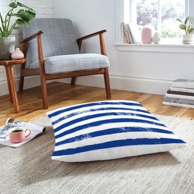 Lacivert Çizgili Motifli Dekoratif Modern Yer Minderi