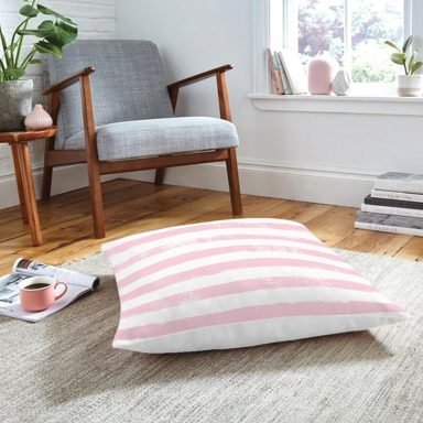 Pembe Çizgili Motifli Dekoratif Modern Yer Minderi