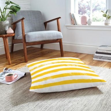 Sarı Çizgili Motifli Dekoratif Modern Yer Minderi