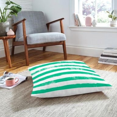 Yeşil Çizgili Motifli Dekoratif Modern Yer Minderi