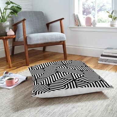 Siyah Beyaz Geometrik Çizim Baskılı Yer Minderi