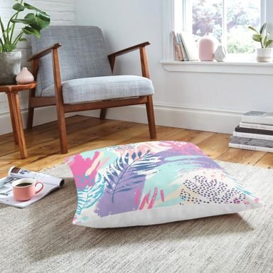 RealHomes Sulu Boya Yapraklar Özel Tasarım Modern Yer Minderi