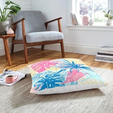RealHomes Özel Tasarım Renkli Yaprak Motifli Yer Minderi