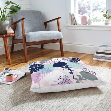RealHomes Tropik Yaprak Motifli Dekoratif Dijital Baskılı Yer Minderi