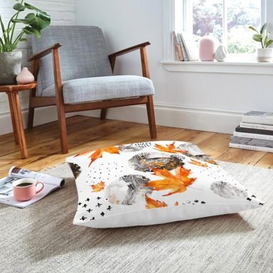 Mermer Desen Ve Kuru Yaprak Motifli Dekoratif Yer Minderi