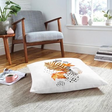 RealHomes Kuru Yaprak Desenli Modern Dekoratif Yer Minderi