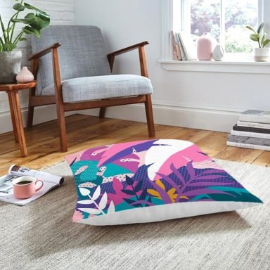 Rengarenk Yaprak Çizimli Modern Özel Tasarım Yer Minderi