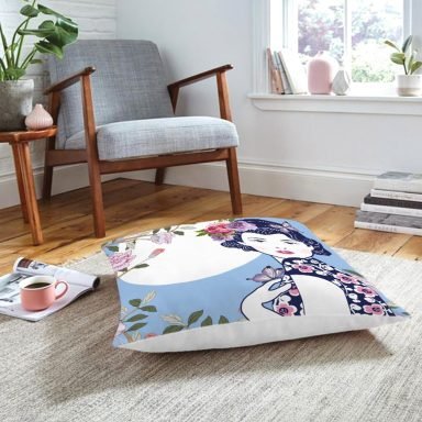 Çiçek Detaylı Modern Kadın Motifli Dekoratif Yer Minderi